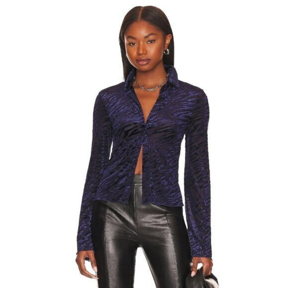 superdown Marcia Button Up Blouse in Blue Zebra